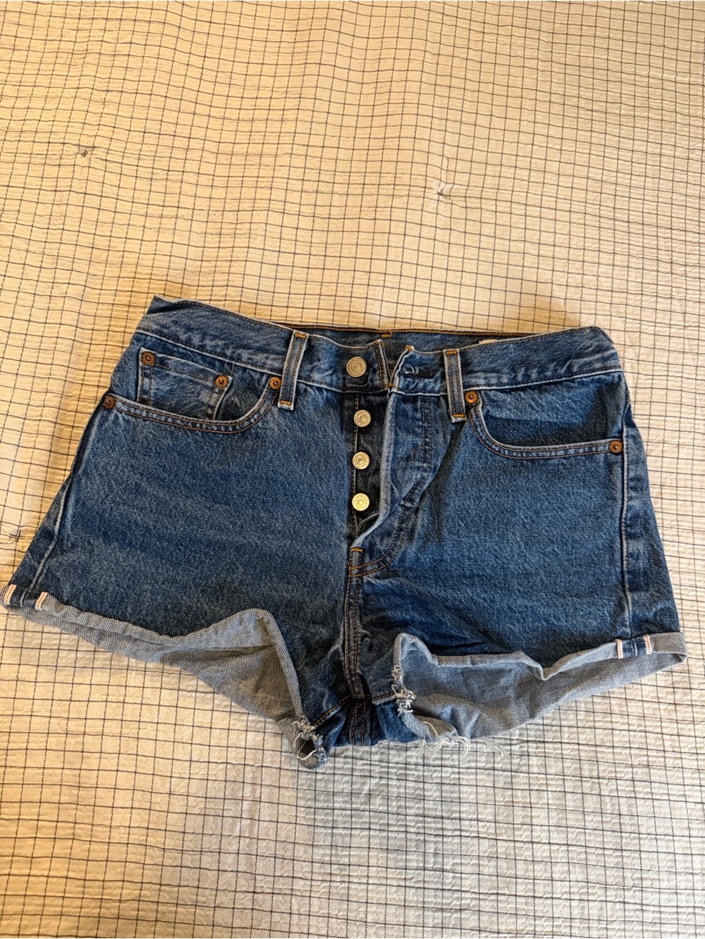 High-Rise Denim Button-Fly Women’s Shorts — Blue